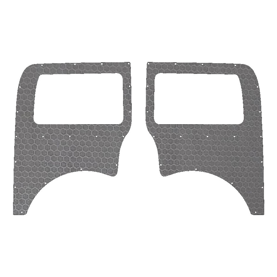 A pair of matching interior side wall panels in HEX for VW Transporter T5, T6, and T6.1 vans, featuring precision cutouts for side windows.