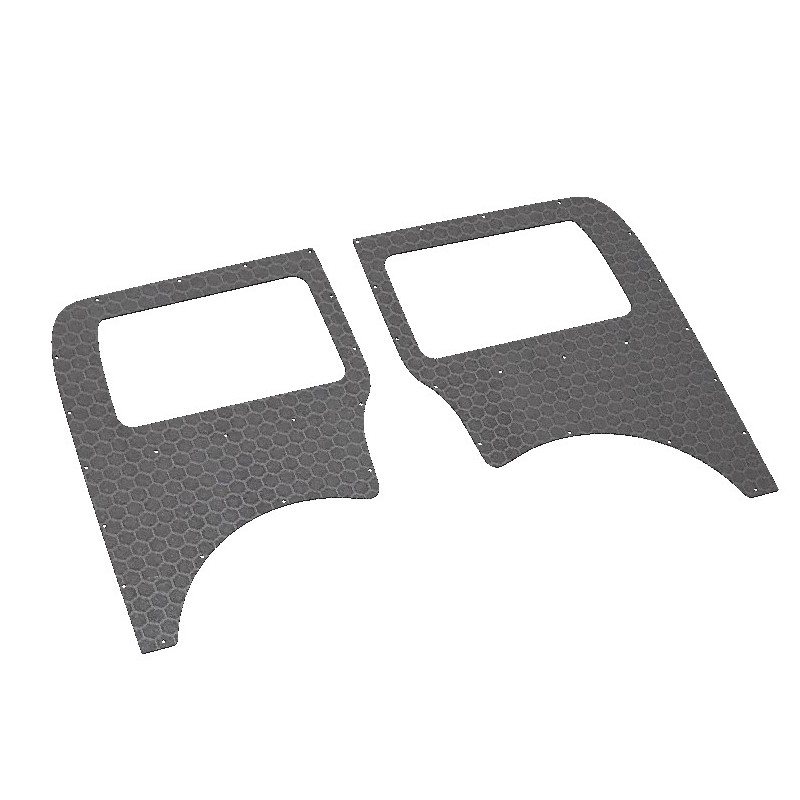 A pair of matching interior side wall panels in HEX for VW Transporter T5, T6, and T6.1 vans, featuring precision cutouts for side windows.